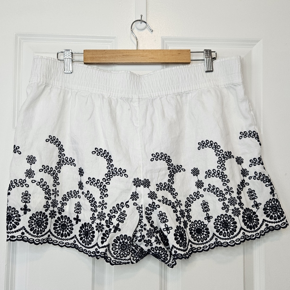 J.Crew Linen Blend White & Black Eyelet Embroidered Lined Shorts XL - Picture 9 of 9